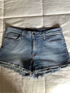 Just Black Light Blue Frayed Hem Denim Shorts